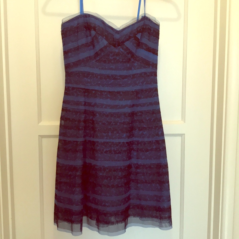 BCBG Valentine Blue & Black Strapless Dress